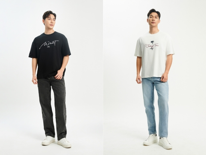 phối quần jean áo thun nam